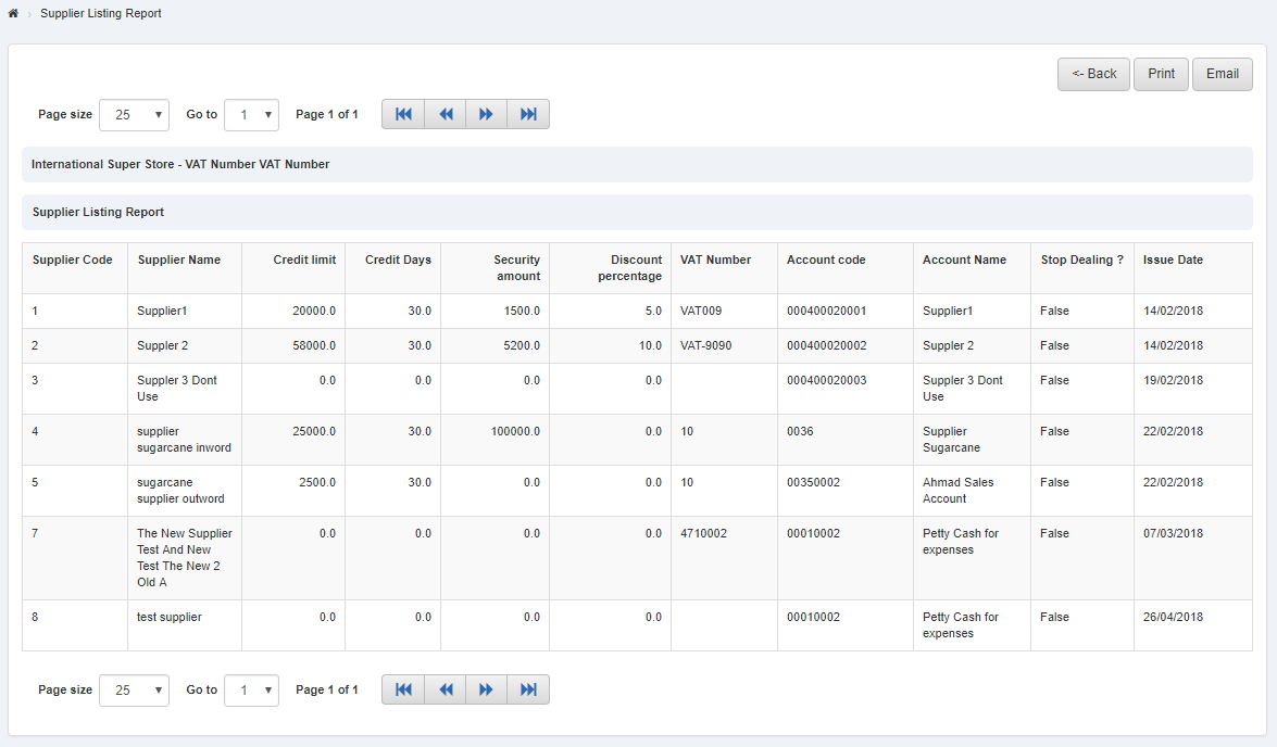 Supplier Listing Report SMACC Accounting Software Documentation