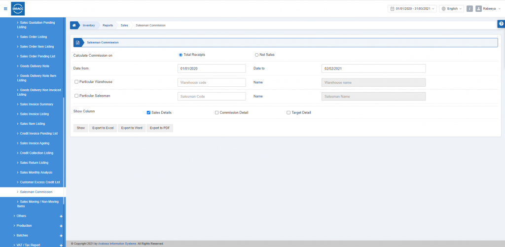 Salesman Commission SMACC Accounting Software Documentation